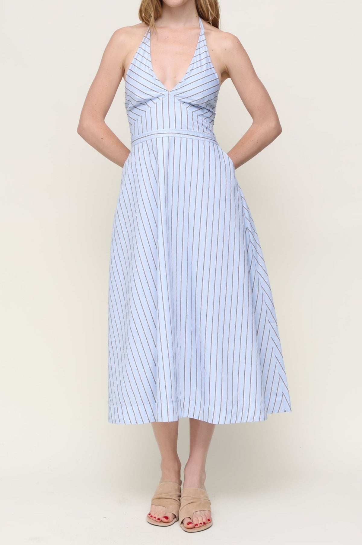 Mia Striped Halter Midi Dress