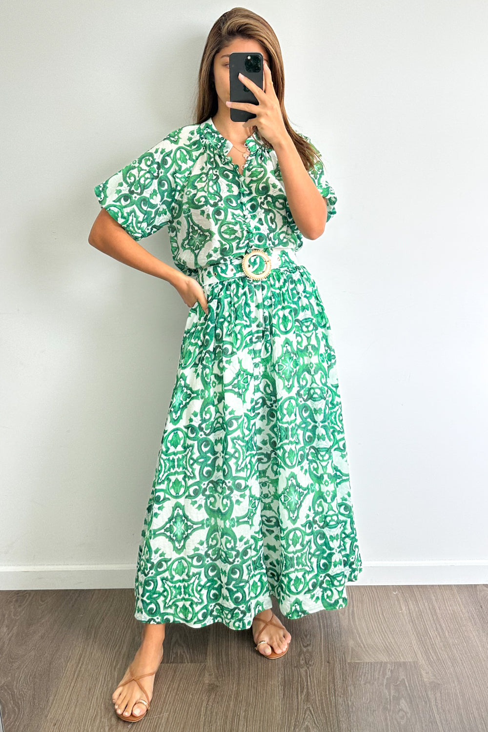 Ivy Blouse - Green White Tile