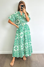 Ivy Blouse - Green White Tile