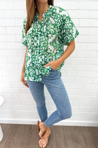 Ivy Blouse - Green White Tile