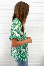 Ivy Blouse - Green White Tile