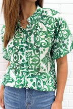 Ivy Blouse - Green White Tile