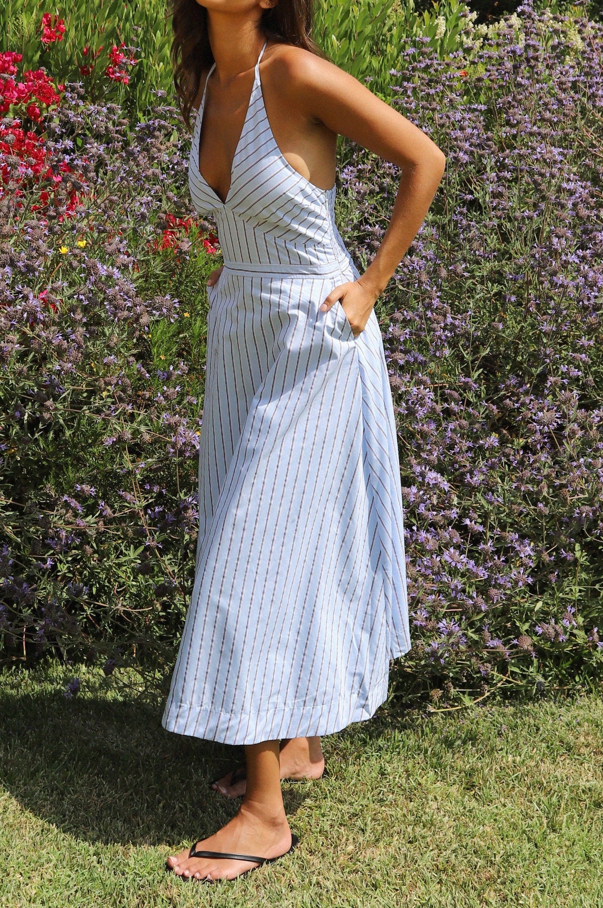 Mia Striped Halter Midi Dress