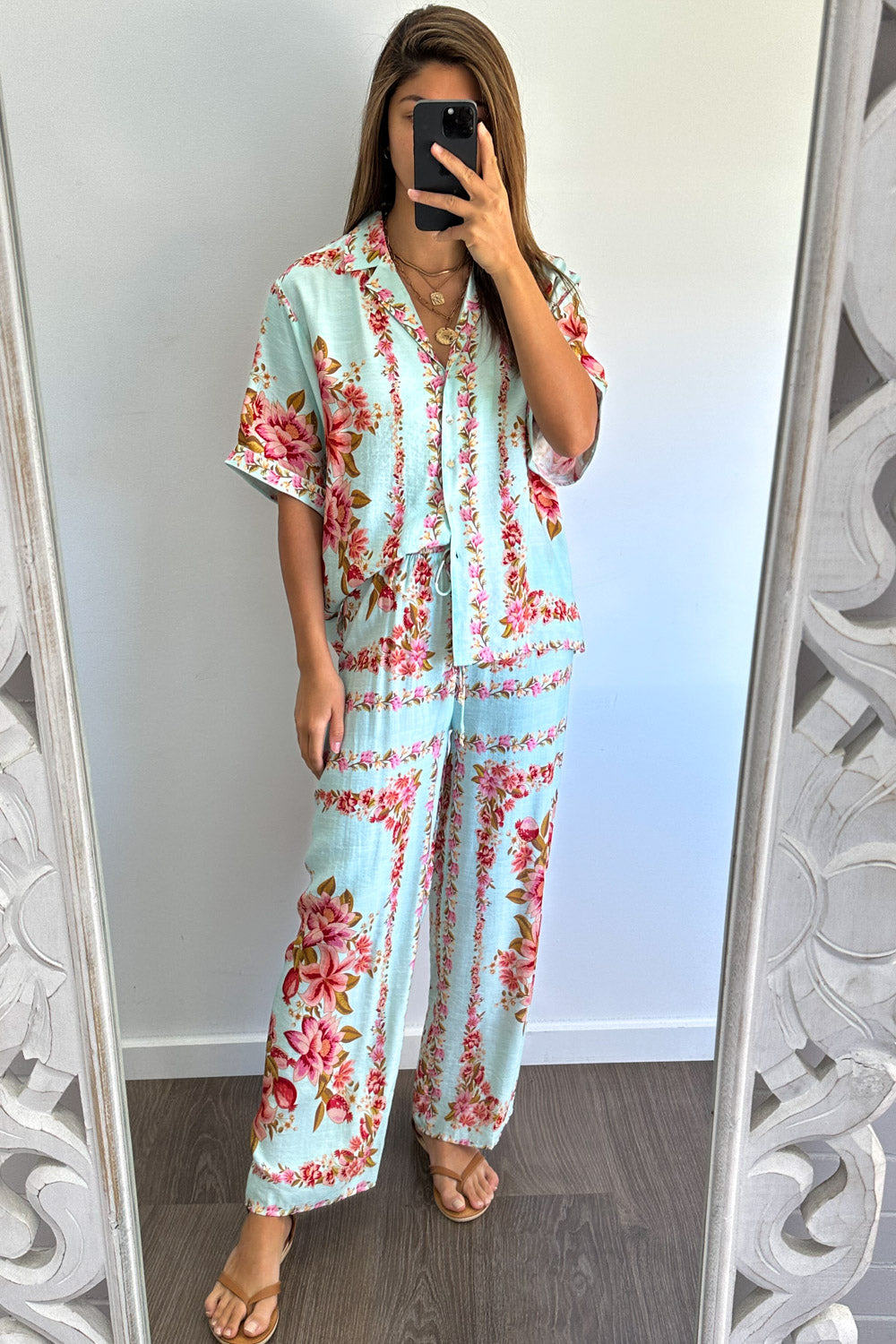 Marbella Tile Shirt - Blue Blush Floral