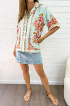 Marbella Tile Shirt - Blue Blush Floral