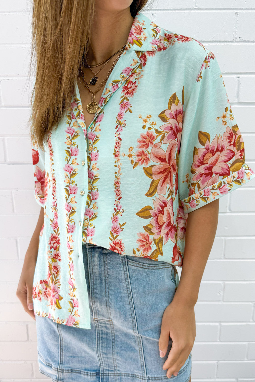 Marbella Tile Shirt - Blue Blush Floral