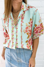 Marbella Tile Shirt - Blue Blush Floral