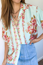 Marbella Tile Shirt - Blue Blush Floral